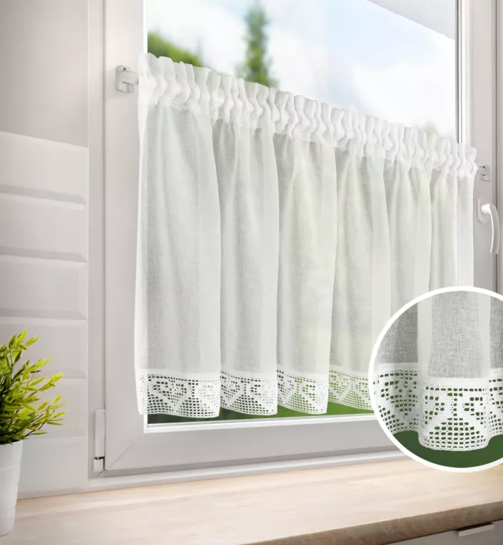 Zazdrostka kremwoa z matowej etaminy zdobiona gipiurą 150x60 cm tunel GABI