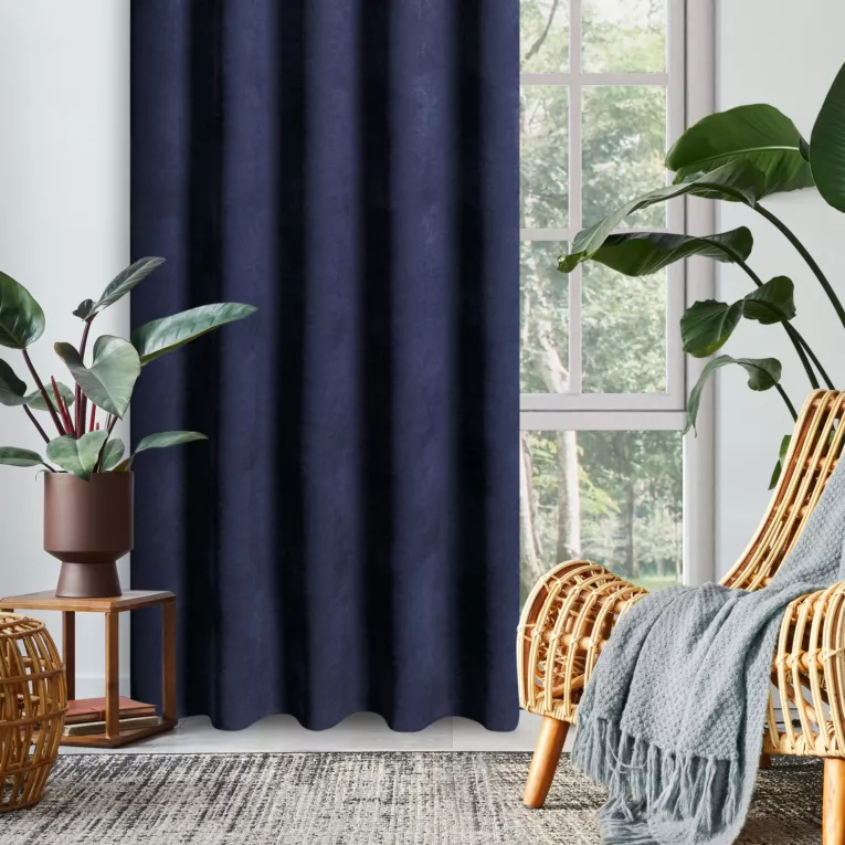 Zasłona granatowa z tkaniny welurowej 280x220 cm szerokość po zmarszczeniu fala 1:2 Dora