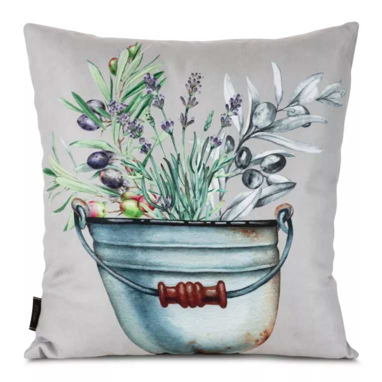 Poszewka na poduszkę 45x45 cm welwetowa kolor jasnoszary, fioletowy z motywem lawendy SUMMER 1