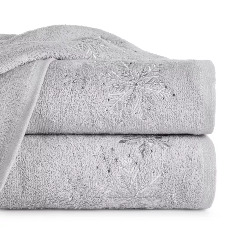 Ręcznik kąpielowy świąteczny 70x140 cm bawełniany kolor srebrny 450 g/m2 SANTA