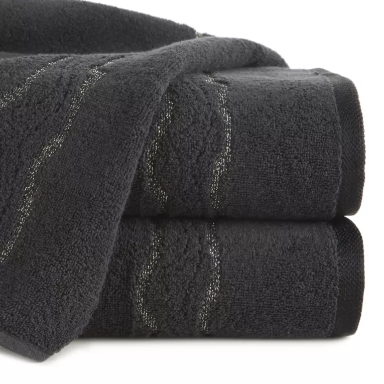 Ręcznik do rąk 30x50 cm bawełniany kolor czarny zdobiony bordiurą z błyszczącym wzorem 500 g/m2 KARIN