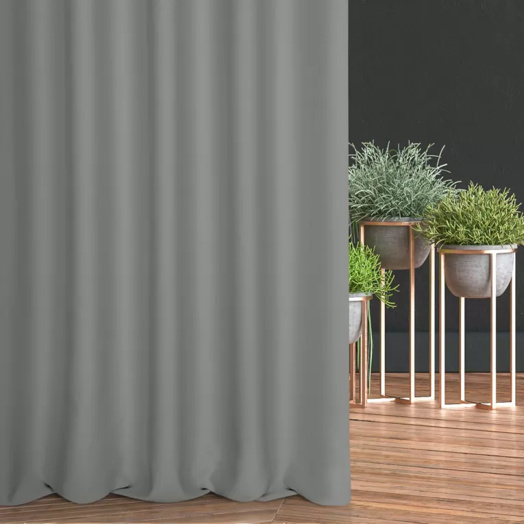 Zasłona szyta na taśmie 5 cm ciemnoszara z gładkiej tkaniny typu dimout