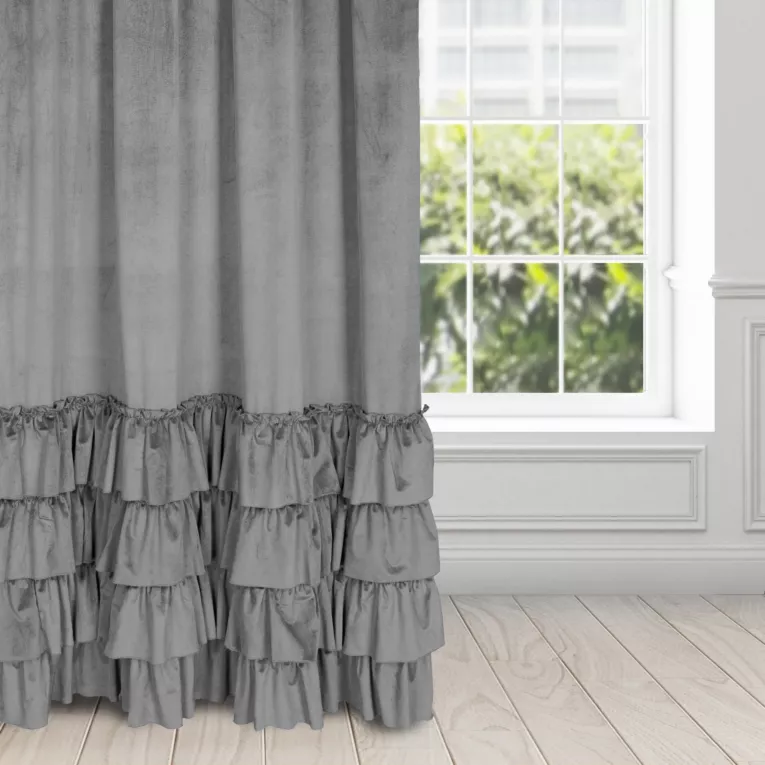 Zasłona welwetowa stalowa zdobiona falbanami 140x270 taśma - CHARLOTTE 1