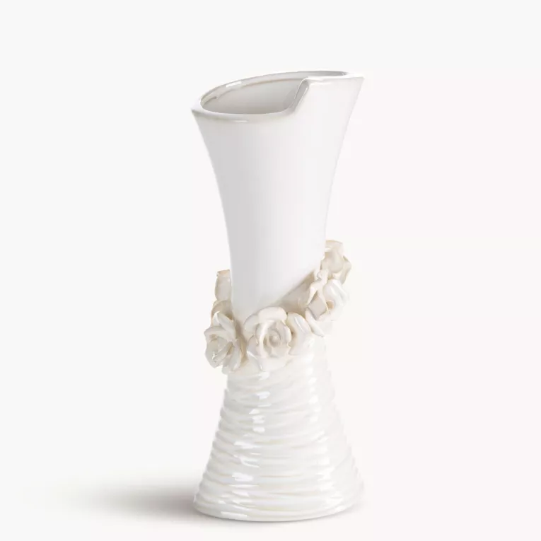 Wazon dekoracyjny kremowy zdobiony kwiatami 3D 12x10x30 cm ELIANA