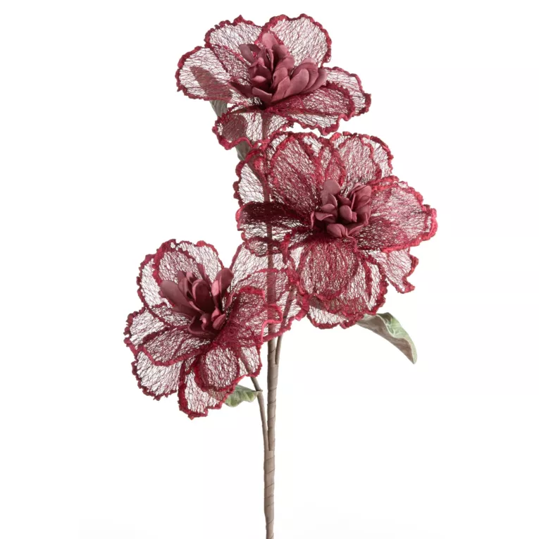 Kwiat sztuczny czerwony z siateczki 90 cm