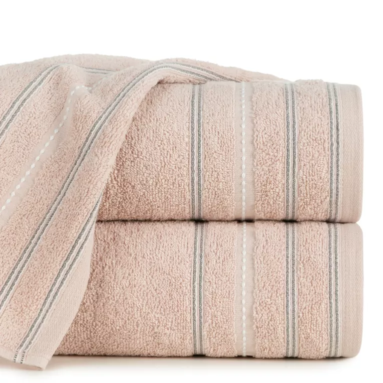 Ręcznik kąpielowy 50x90 cm bawełniany kolor pudrowy zdobiony kontrastującymi pasami 500 g/m2 VENTO