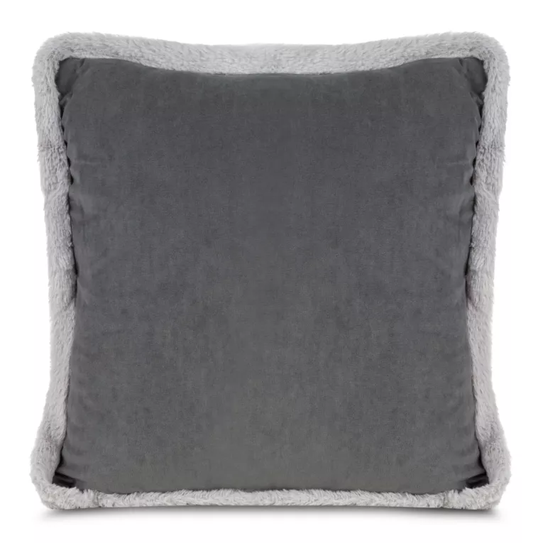 Poszewka na poduszkę 45x45 cm stalowo srebrna obszyta na rogach miękkim futerkiem