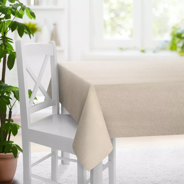 Obrus szyty CANDY beżowy z tkaniny z strukturalnym spolotem