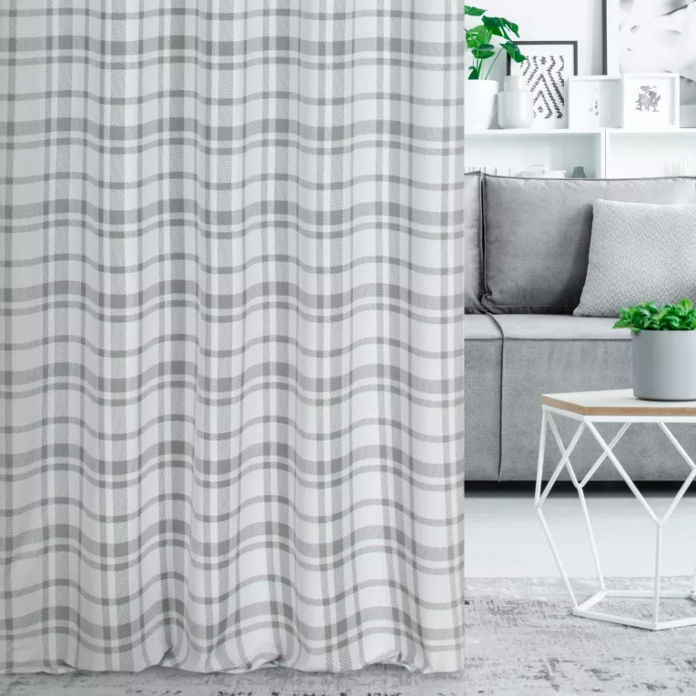Tkanina zasłonowa z nadrukiem kraty, miękka w dotyku