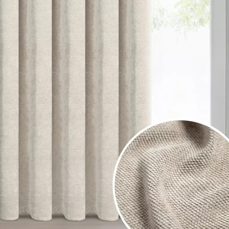 Zasłona  jasnobeżowa o szenilowej strukturze 140x270 cm taśma - NESKA