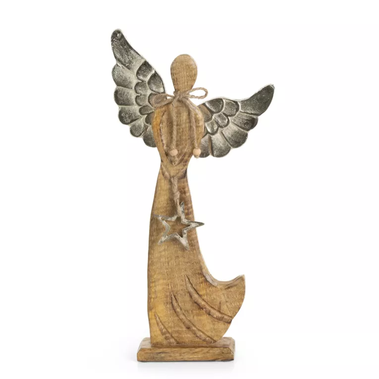 Figurka dekoracyjna świąteczna drewniany ANIOŁEK z gwiazdką