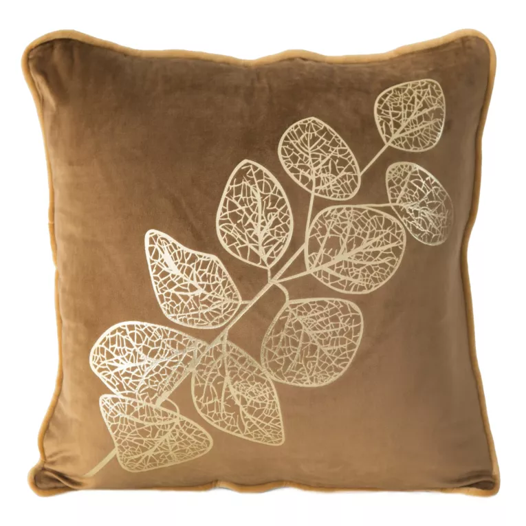 Poszewka z welwetu ze złotym nadrukiem ażurowej gałązki oraz ozdobną wypustką