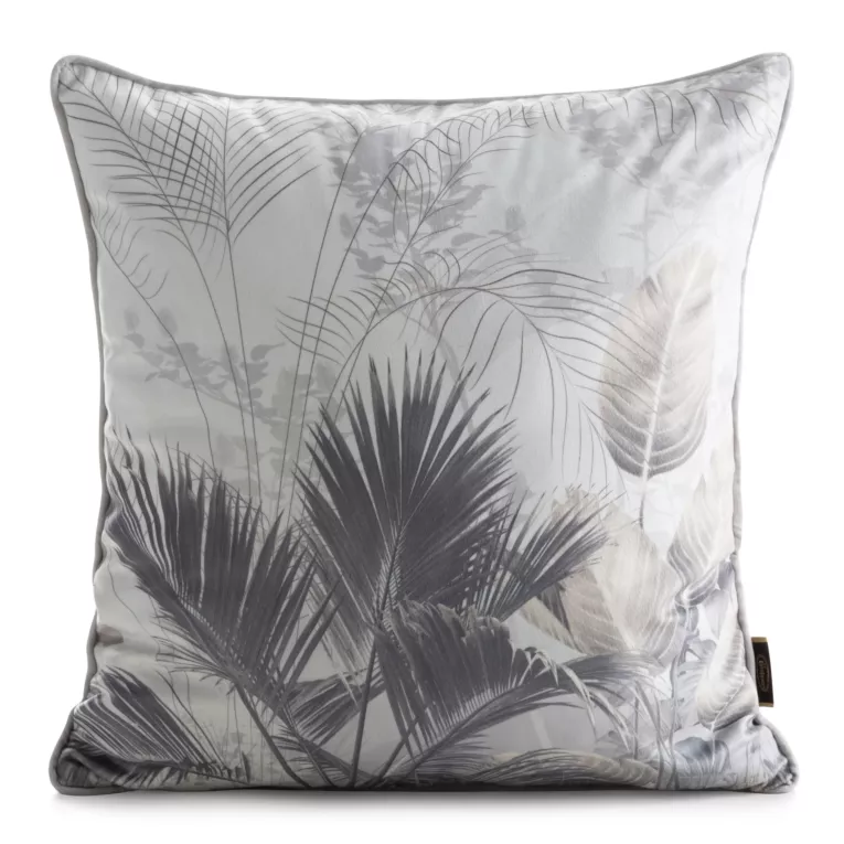 Poszewka na poduszkę 45x45 cm welwetowa, beżowo stalowa zdobiona egzotycznym nadrukiem VELVET 196 Eurofirany Premium