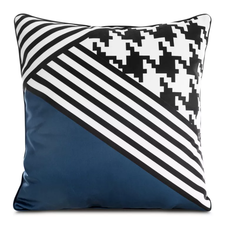 Poszewka na poduszkę 60x60 cm welwetowa, granatowo czarna z designerskim nadrukiem zwierzęcym i ozdobną wypustką EVA 8 Eva Minge