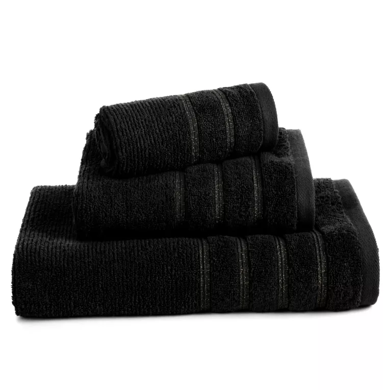 Ręcznik kąpielowy 50x90 cm bawełniany kolor czarny w błyszczące paseczki AMIRA