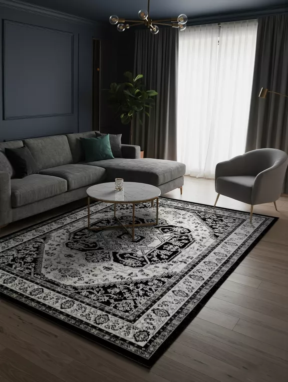 Dywan 120x170 cm czarno, kremowy w stylu orientalno-klasycznym ELORA 5