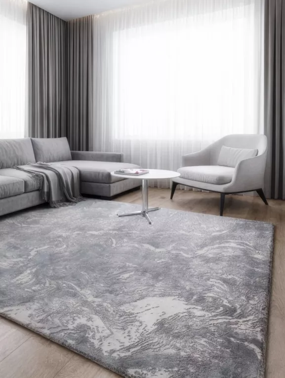 Dywan 80x150 cm stalowo, biały o eleganckiej żyłkowej strukturze inspirowany naturalnym kamieniem SALENA 9