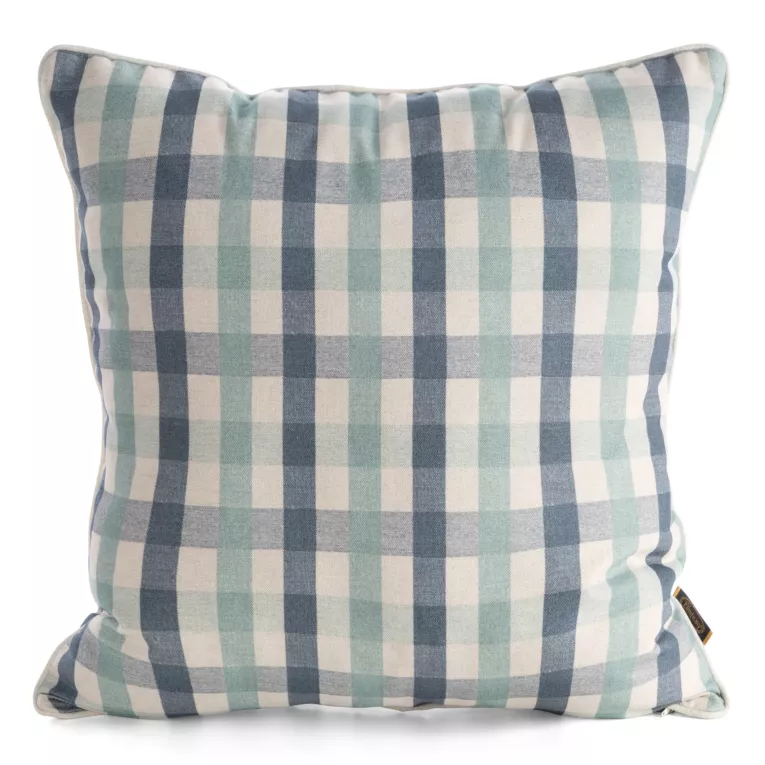 Poszewka na poduszkę 50x50 cm z dodatkiem lnu niebiesko, biała w kratkę LOLA - kolekcja SEA SUMMER