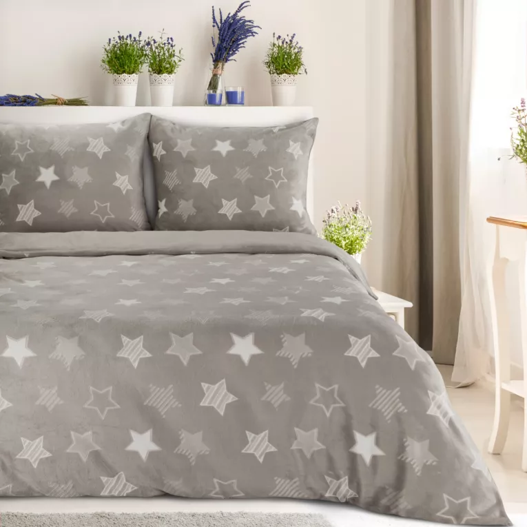 Pościel 220x200 cm z polaru kolor beżowy z gwiazdkami FLANO