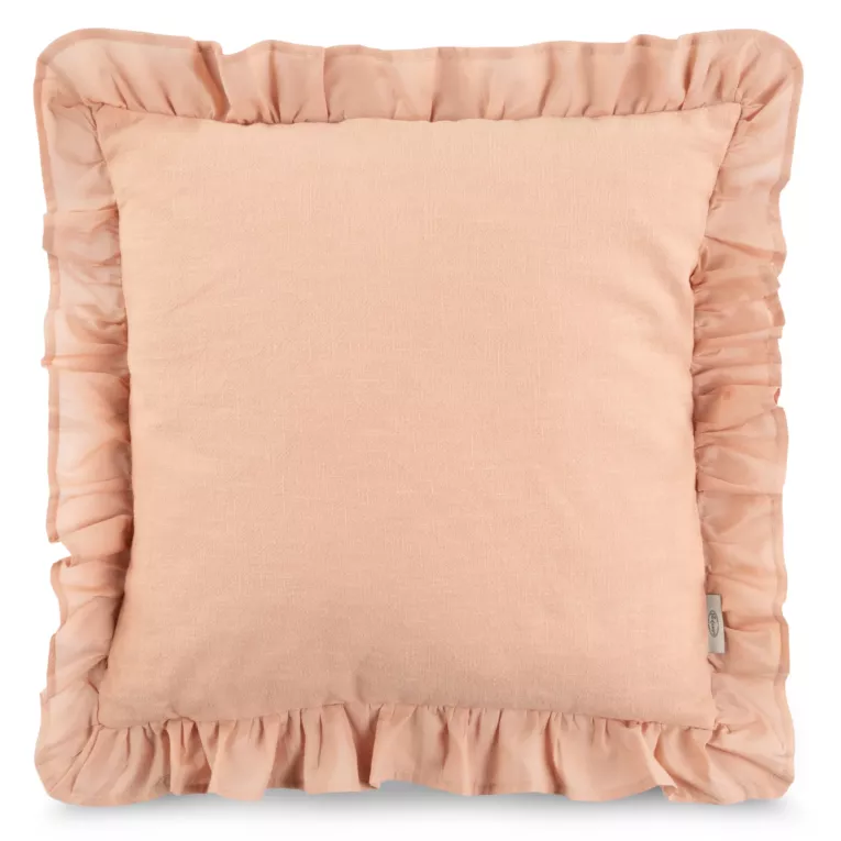 Poszewka na poduszkę 45x45 cm lniana z bawełnianą falbanką jasnoróżowa AVINION Terra Collection