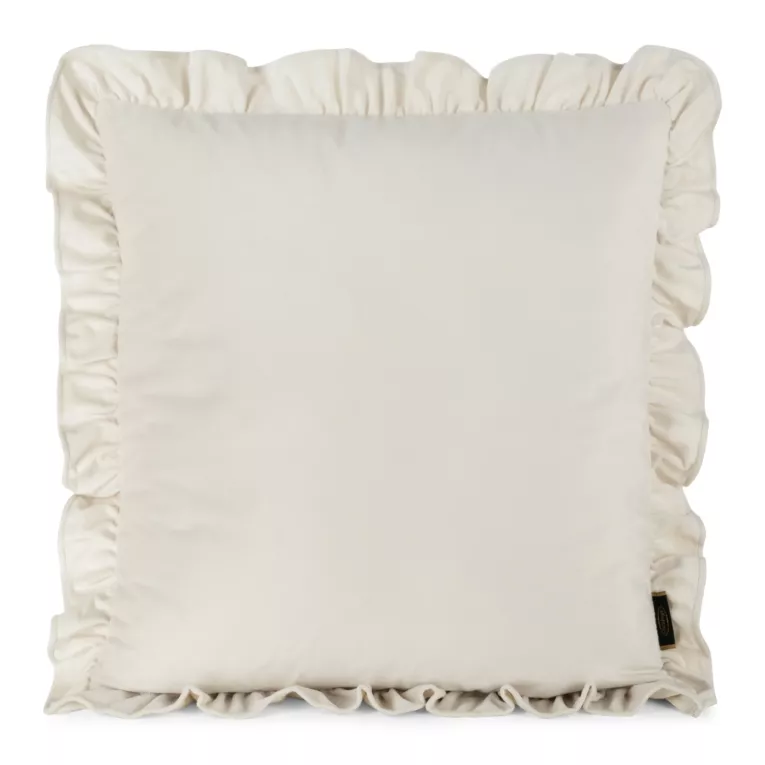Poszewka na poduszkę 45x45 cm z aksamitnego welwetu kremowa zdobiona na brzegach falbanami BRENDA Eurofirany Premium
