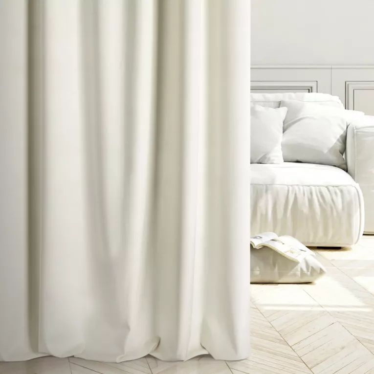 Zasłona szyta na taśmie fala ENYA jasnokremowa z miękkiej półmatowej tkaniny welwetowej