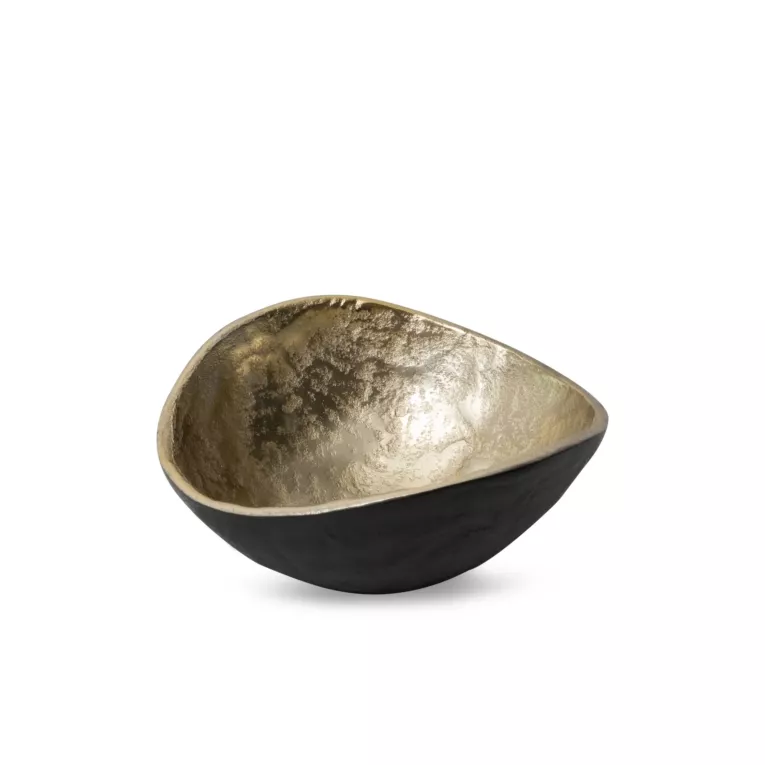 Metalowa misa PEDRO o falujących brzegach czarno-złota