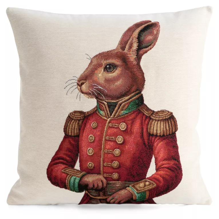 Wielkanocna poszewka na poduszkę 45x45 cm naturalna z tkanym motywem zajączka GOBELIN