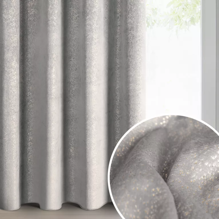 Zasłona srebrno, złota z welwetu zdobiona błyszczącym nadrukiem 135x250 cm złote przelotki - BETHY