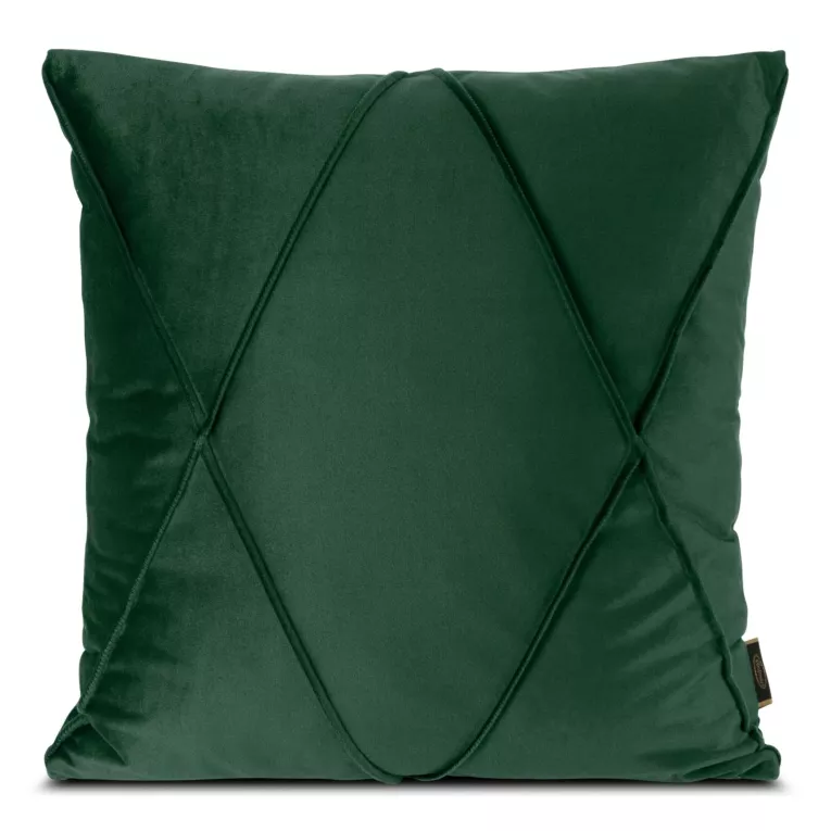 Poszewka na poduszkę 45x45 cm welwetowa ciemnozielona z geometrycznym przeszywanym wzorem NALA 1 Eurofirany Premium