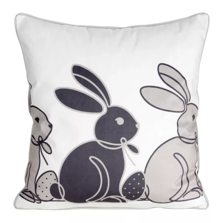 Poszewka na poduszkę 45x45 cm welwetowa biało, beżowa zdobiona nadrukiem zajączków WIOSNA 4