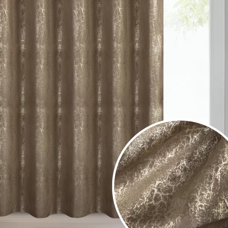 Zasłona brązowo, szampańska welwetowa z błyszczącym nadrukiem 140x250 cm taśma - INGRID