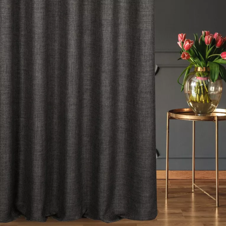 Zasłona szyta na flexach grafitowa z tkaniny o grubym splocie