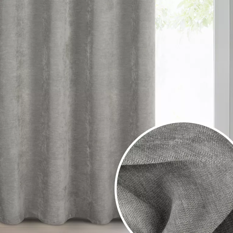 Zasłona stalowa z szenilowej tkaniny o strukturalnym splocie 140x250 cm przelotka - VANI