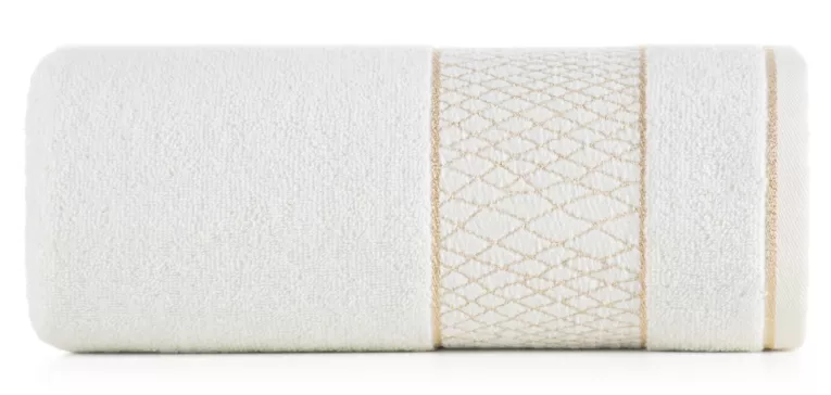 Ręcznik do rąk 30x50 cm bawełniany kolor kremowy z geometrycznym motywem 500 g/m2 ROSA