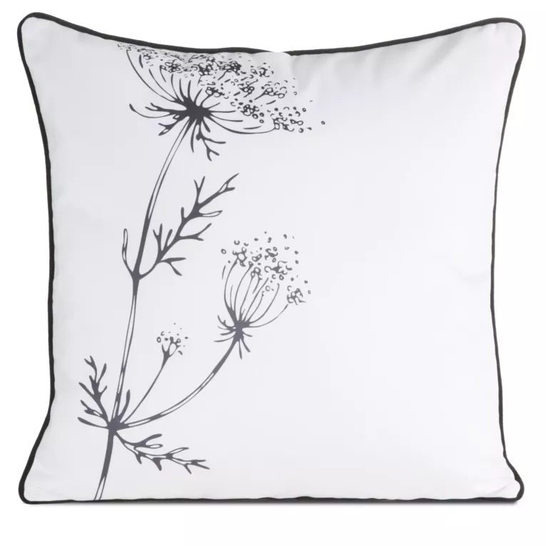 Poszewka na poduszkę dwustronna 60x60 cm welwetowa, biało beżowa z motywem roślinnym z wypustką na brzegach AGNES Eurofirany Premium