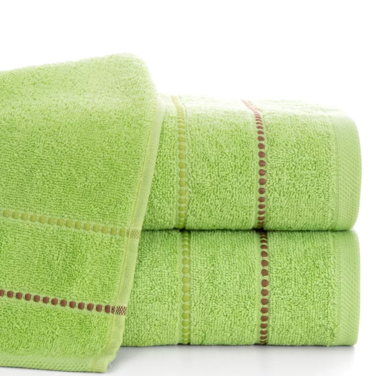 Ręcznik kąpielowy 50x90 cm bawełniany kolor jasnozielony z kontrastującymi paseczkami 500 g/m2 SUZI