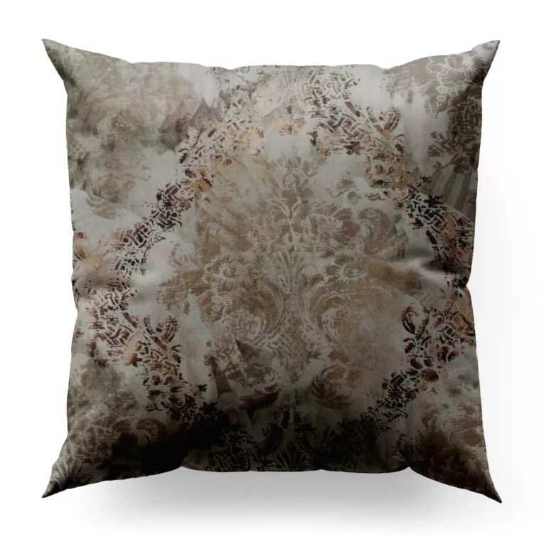 Poszewka szyta beżowo złota z grubej welwetowej tkaniny w elegancki ornamentowy wzór Italissima Eva Minge