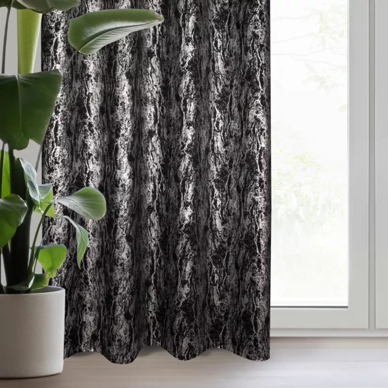 Zasłona czarno, srebrzysta zdobiona błyszczącym wzorem z tkaniny zaciemniającej 140x250 cm przelotka - ELISE