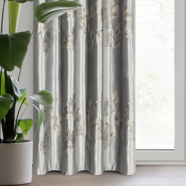 Zasłona srebrno, złota z błyszczącym nadrukiem z welwetu 140x250 cm przelotka - IDALIA