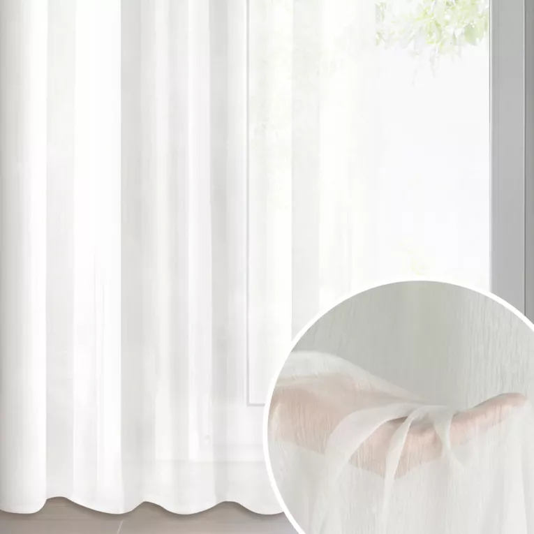 Firana kremowa o strukturze drobnego deszczyku wzór pionowy 350x250 cm taśma REBECCA