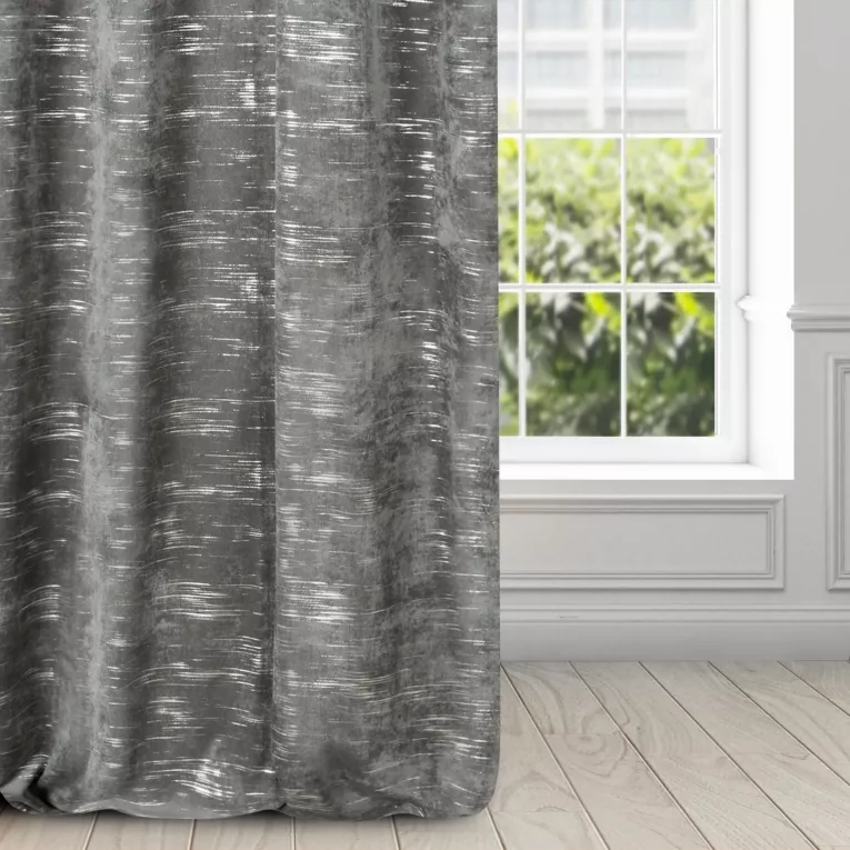DIVA LINE Zasłona CLARICE zdobiona srebrnym nieregularnym nadrukiem