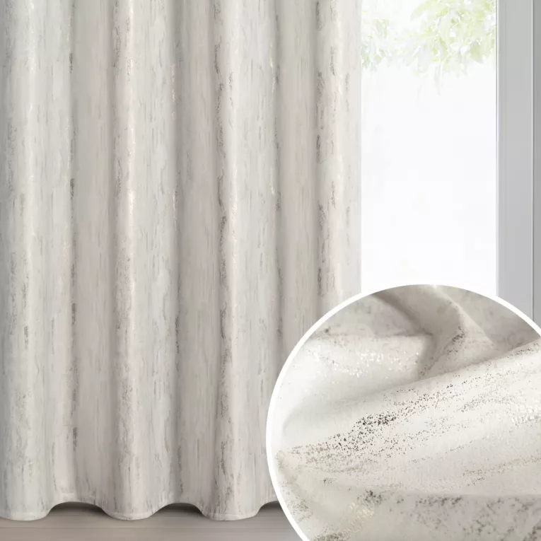 Zasłona biało, złota z aksamitnego welwetu zdobiona przecieranym nadrukiem 140x250 cm złota przelotka - ARNITA