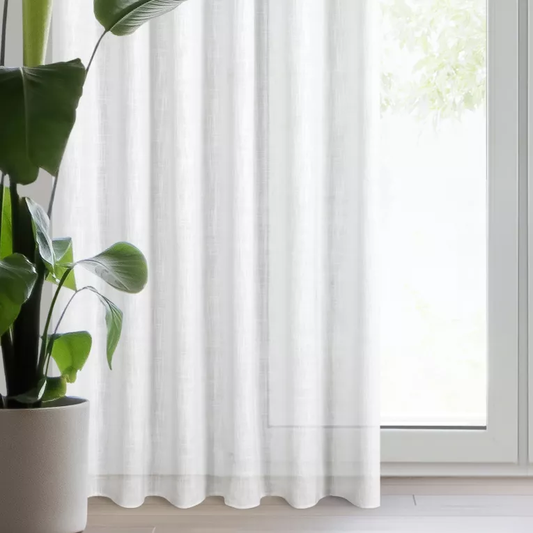 Zasłona biało, srebrna z dodatkiem lnu i błyszczącym akcentami 140x270 cm taśma - ROSI