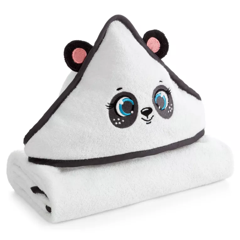 Ręcznik kąpielowy dziecięcy  100x100 cm bawełniany kolor biały z kapturem i aplikacją pandy 450 g/m2 BABY 73 Eurofirany