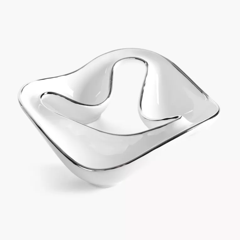 Patera dekoracyjna biało srebrna 23x6 cm ROB