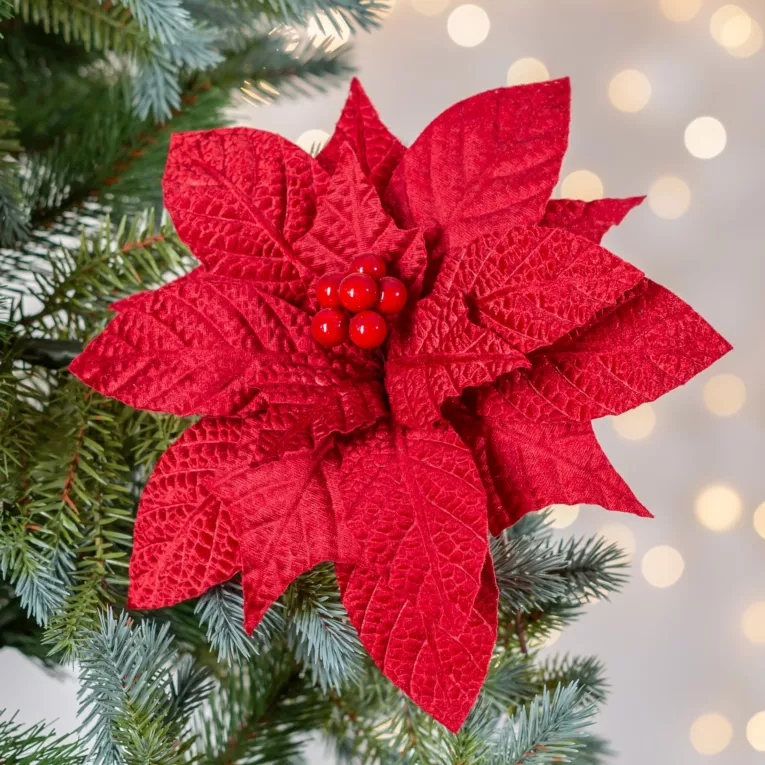 Świąteczny kwiat dekoracyjny z tkaniny welwetowej