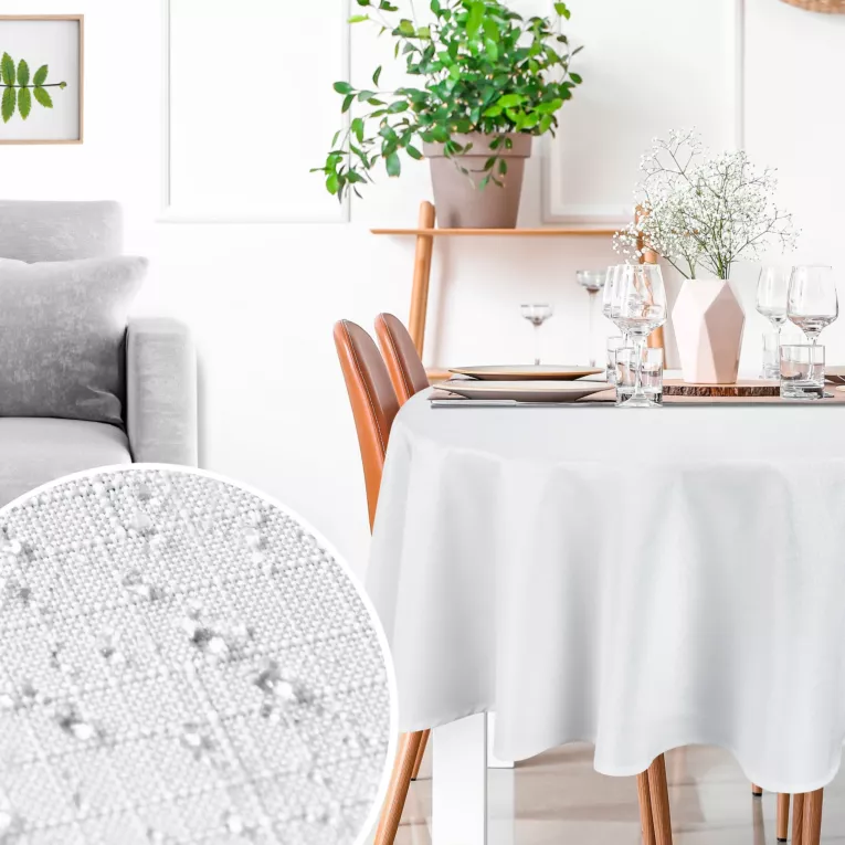 Okrągły obrus na stół średnica 150 cm biały wodoodporny - KATE