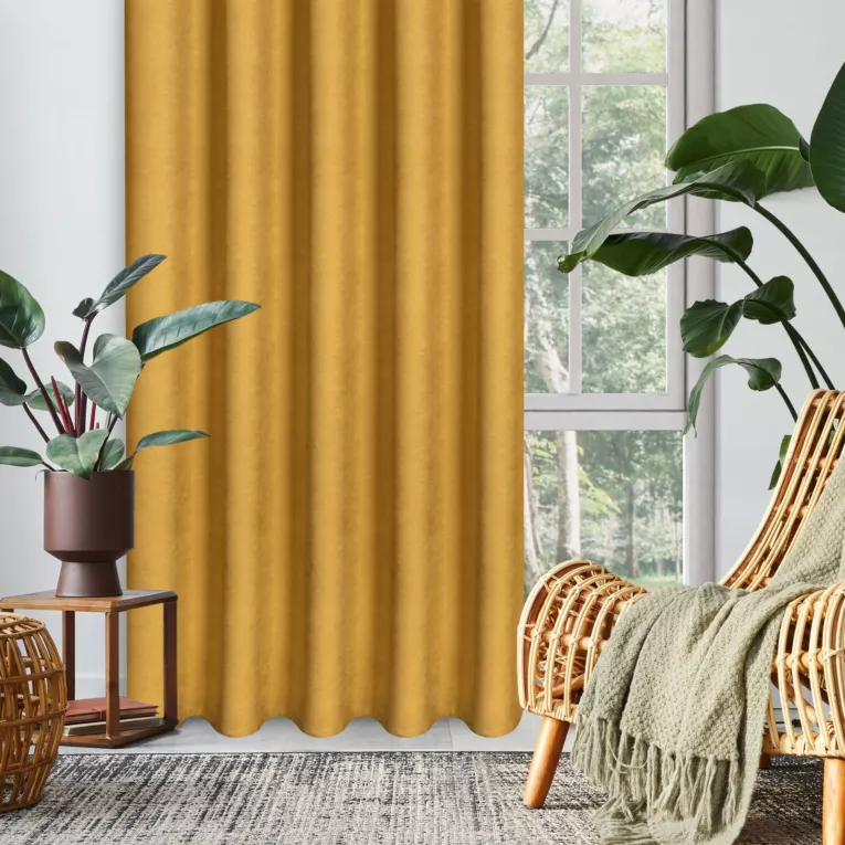 Zasłona musztardowa z tkaniny welurowej 140x280 cm tunel Dora