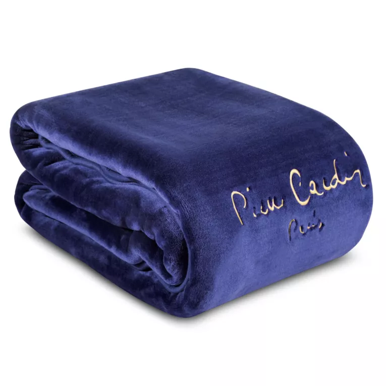 Koc 220x240 cm granatowy o wysokiej gramaturze z haftowanym logo CLARA Pierre Cardin